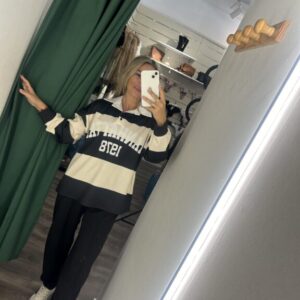 sudadera rayas negra y beige