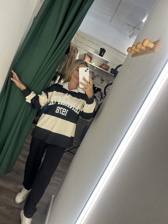 sudadera rayas negra y beige