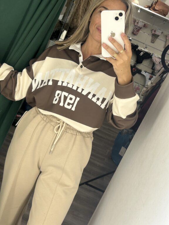sudadera raya marron y beige