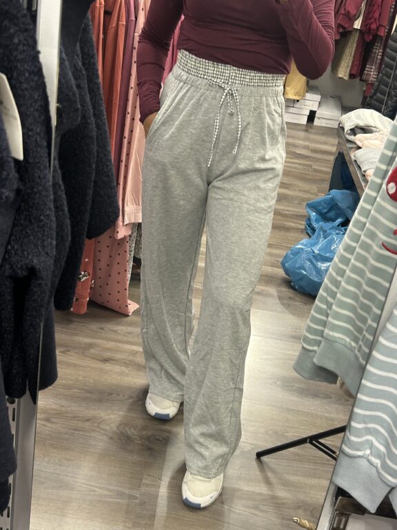 pantalon gris claro cintura cuadros