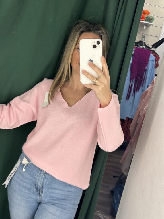 jersey rosa bebe cuello pico