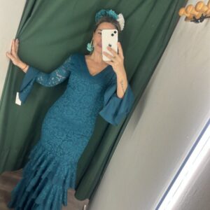 vestido encaje azul petroleo flamenca