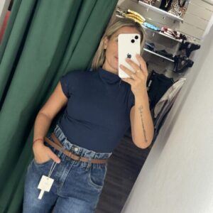 camiseta zara manga corta azul