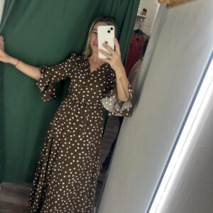 vestido marron chocolate lunar blanco