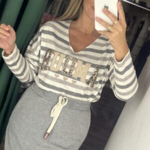 camiseta raya amour gris