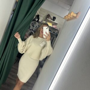 vestido beige con jersey 14,95