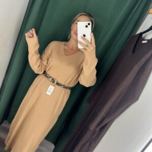 vestido canale y punto camel