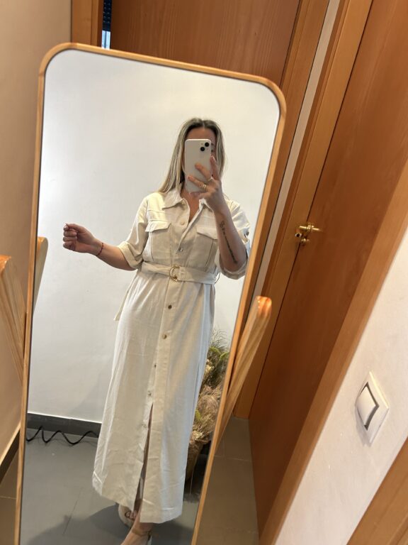 vestido safari beige