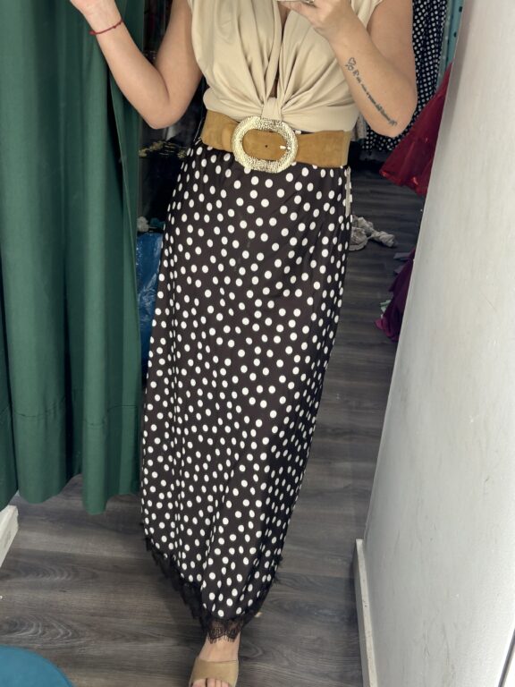 Falda satén marrón lunar beige