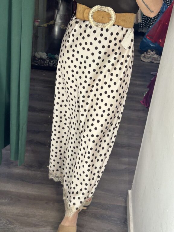 Falda satén beige lunar marrón