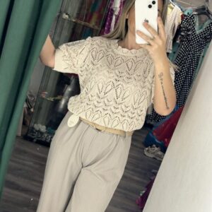 Jersey hilo manga corta beige