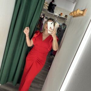 Vestido rojo manga volante