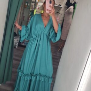 vestido turquesa con mangas