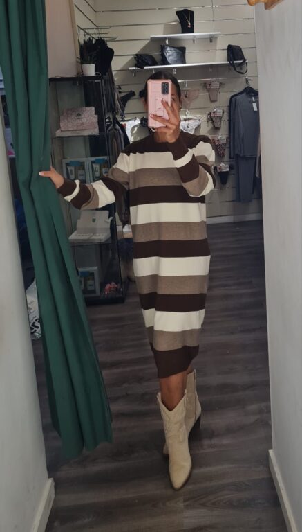 vestido tonos marrones raya