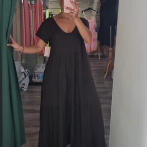 vestido escote v marron manga corta