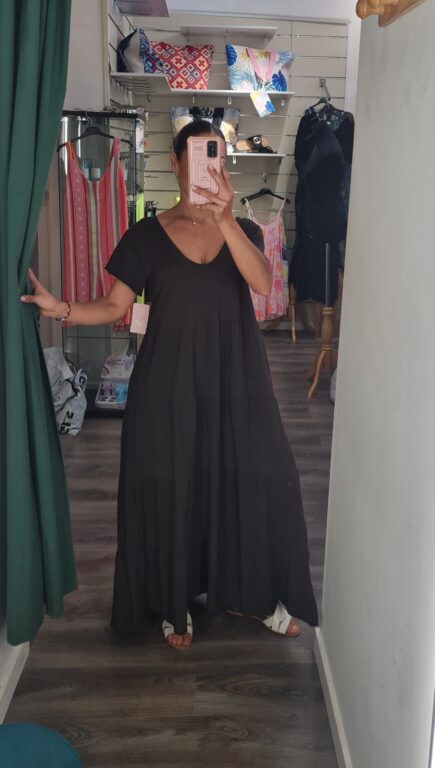 vestido escote v marron manga corta