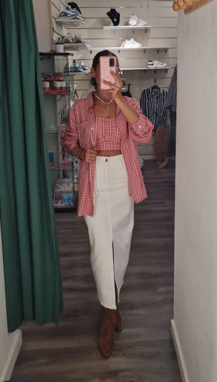 camisa con top cuadro roja