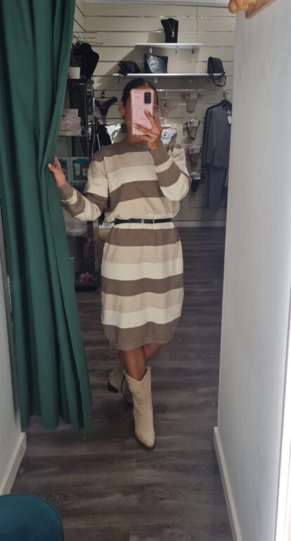 vestido rayas tonos beige